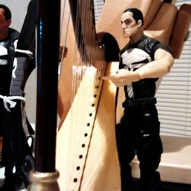 Frank's enjoying his new harp.