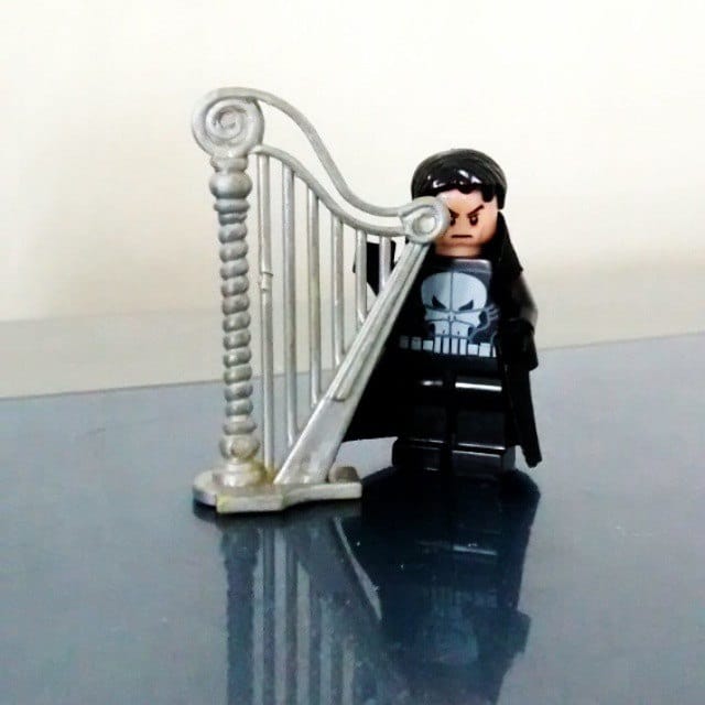 Lego Punisher posing before a recital.