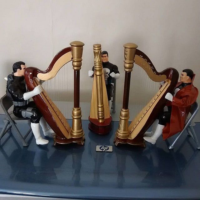 Three Toy Biz Punishers in a Harp Practice Session.