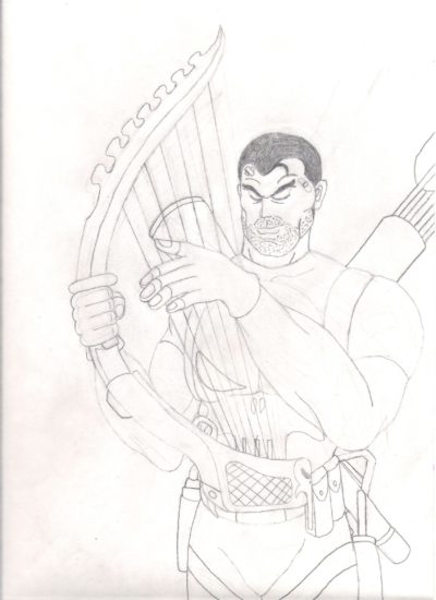 Punisher harp art sketch drawing.
