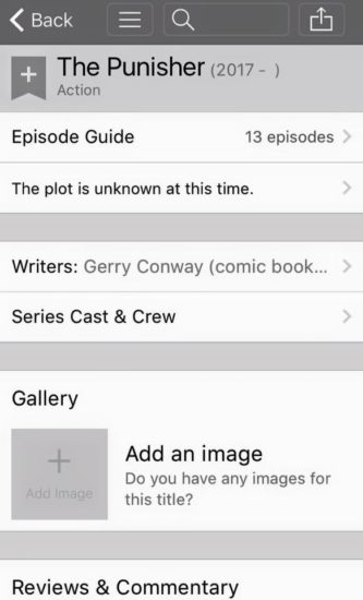 IMDB's Info on Netflix's The Punisher which is set to be released on November of 2017