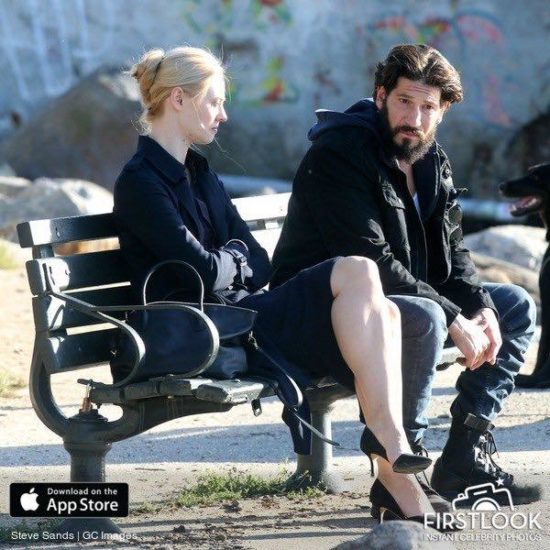 Frank and Karen conversing at a city bench 4. 