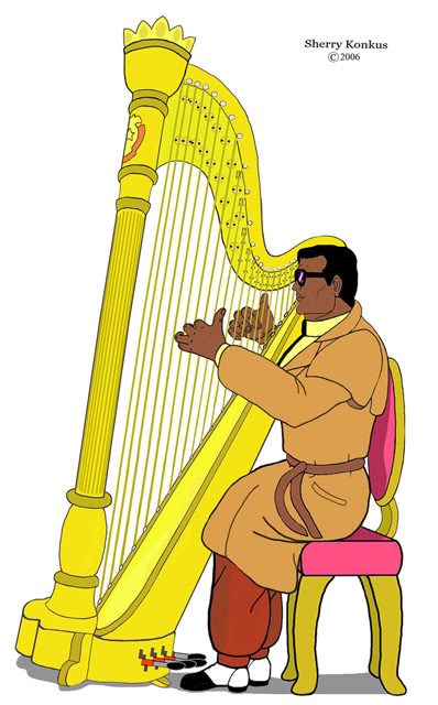 Bulletproof playing a yellow harp. This one I also made in 2006.