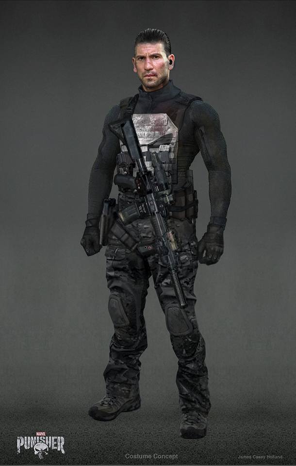 Different concept art with a machine gun strapped to Punisher's body.